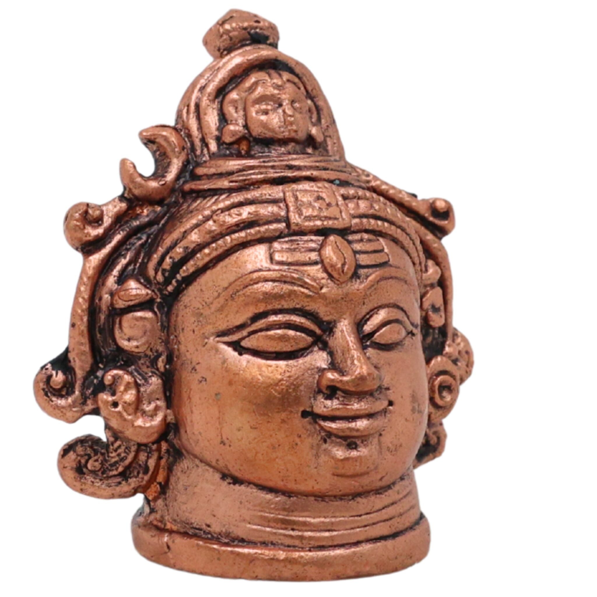 Copper Shiva Face Idol, Lord Shiva Murti, Rudra, Mahadeva, Bholenath, Neelkanth Sculpture for Pooja & Home Decor, Brown, 1.5 Inch, 1 Piece