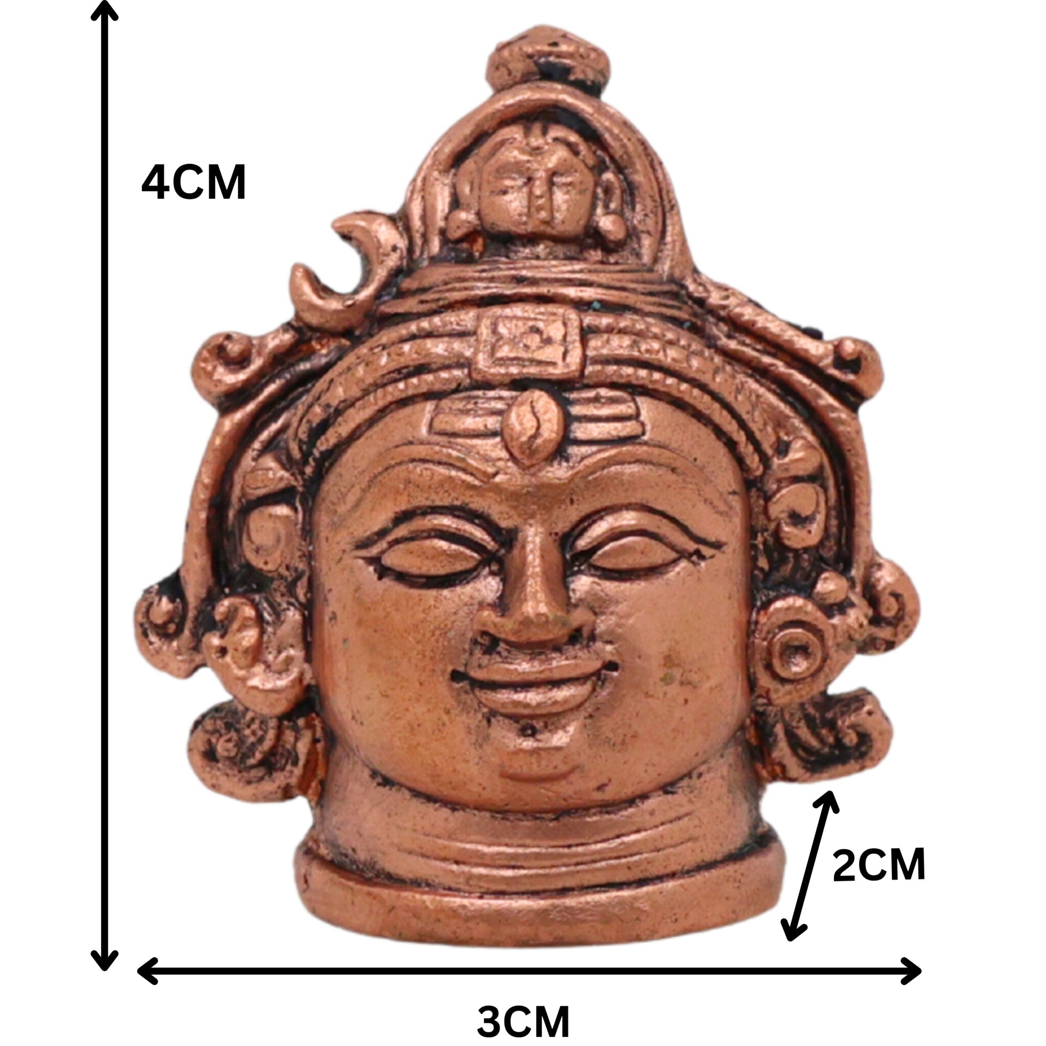 Copper Shiva Face Idol, Lord Shiva Murti, Rudra, Mahadeva, Bholenath, Neelkanth Sculpture for Pooja & Home Decor, Brown, 1.5 Inch, 1 Piece