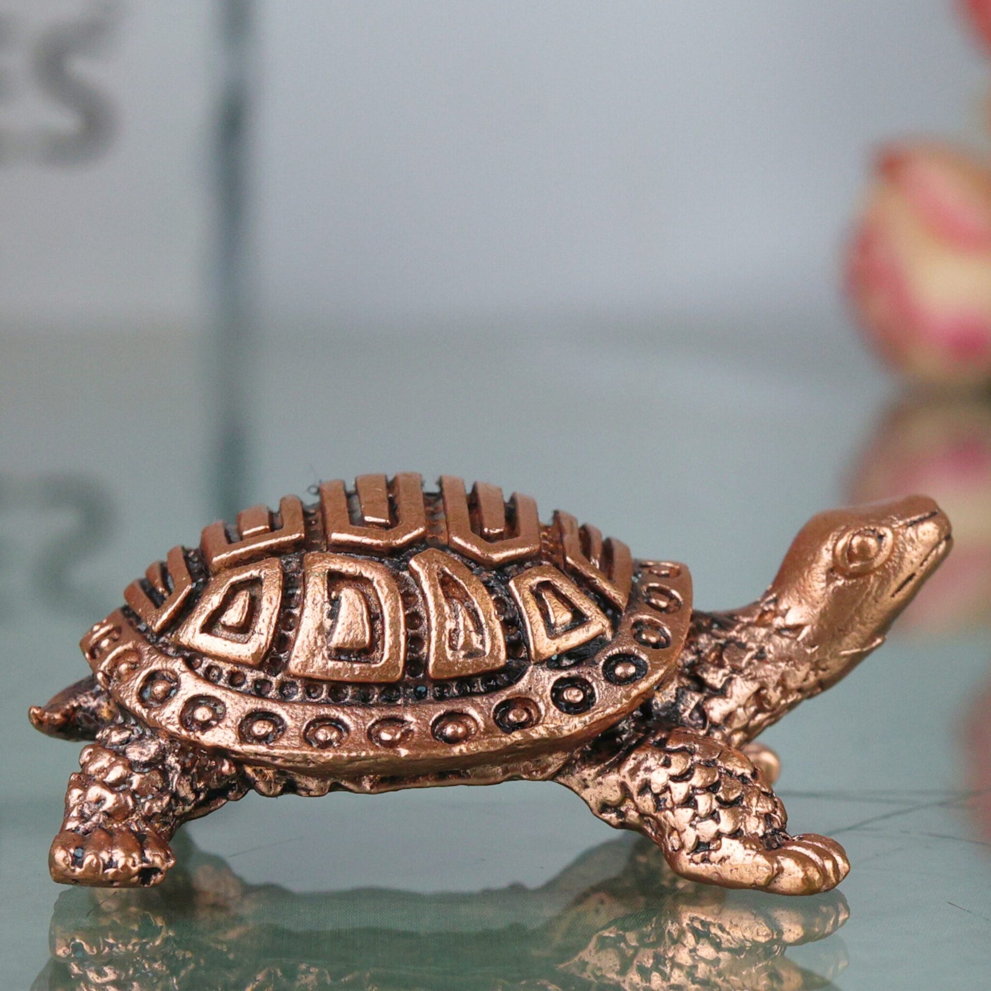 Copper Tortoise Idol, Kurma Murti, Kachhua Figurine for Puja, Vastu & Temple Decor, Brown, 1 Inch, 1 Piece