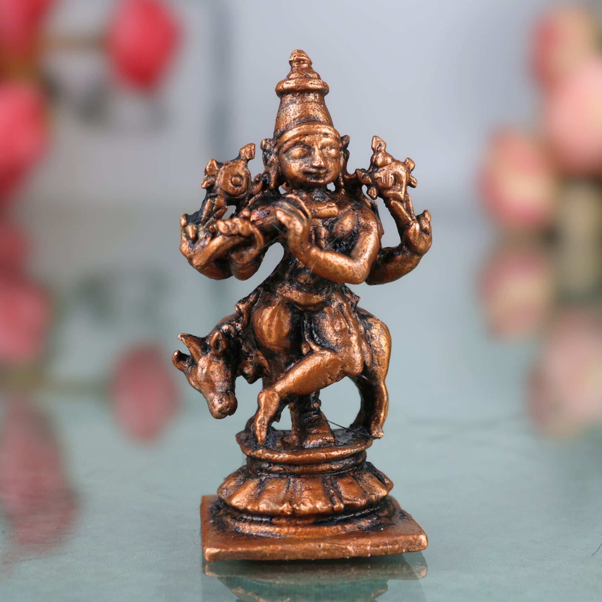 Copper Krishna Idol, Bal Krishna, Gopal, Govinda Statue for Pooja, Home Decor & Gifts, Brown, 1.5 Inch, 1 Piece