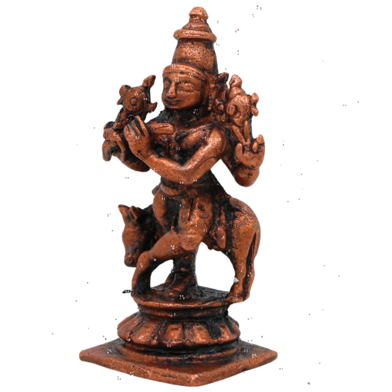Copper Krishna Idol, Bal Krishna, Gopal, Govinda Statue for Pooja, Home Decor & Gifts, Brown, 1.5 Inch, 1 Piece