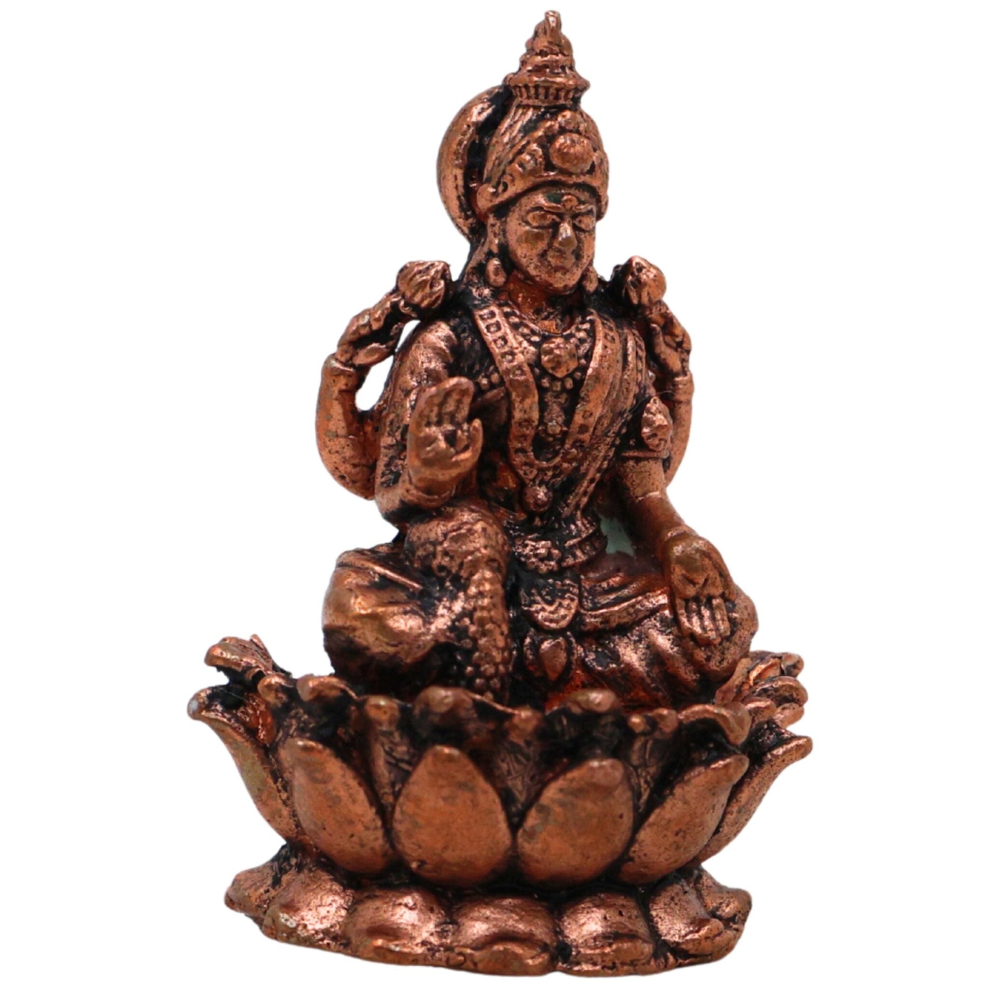 Copper Lakshmi Idol, Mahalakshmi Murti, Padmavathi Statue for Pooja & Home Decor, Brown, 1.5 Inch, 1 Piece