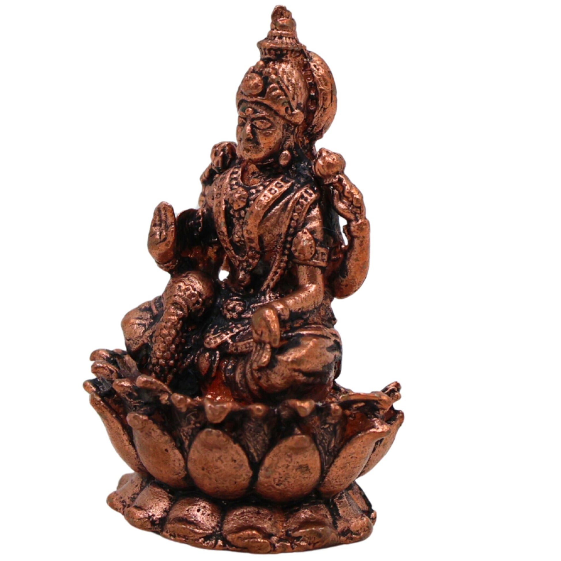 Copper Lakshmi Idol, Mahalakshmi Murti, Padmavathi Statue for Pooja & Home Decor, Brown, 1.5 Inch, 1 Piece