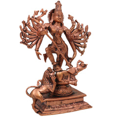 Copper Durga Idol, Tamra Durga Murti, Handcrafted Bhavani, Mahishasuramardini & Shakti Sculpture for Pooja & Home Decor, Brown, 7.5 Inch, 1 Piece