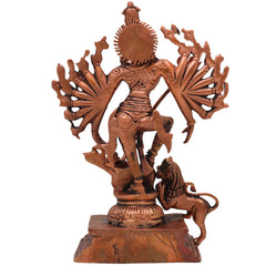 Copper Durga Idol, Tamra Durga Murti, Handcrafted Bhavani, Mahishasuramardini & Shakti Sculpture for Pooja & Home Decor, Brown, 7.5 Inch, 1 Piece