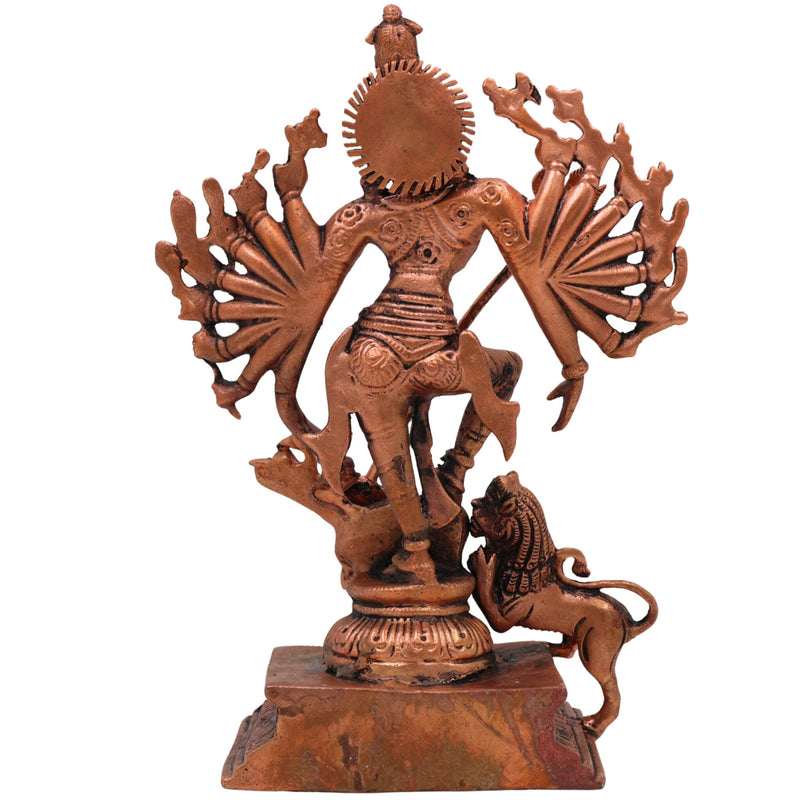 Copper Durga Idol, Tamra Durga Murti, Handcrafted Bhavani, Mahishasuramardini & Shakti Sculpture for Pooja & Home Decor, Brown, 7.5 Inch, 1 Piece