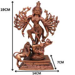 Copper Durga Idol, Tamra Durga Murti, Handcrafted Bhavani, Mahishasuramardini & Shakti Sculpture for Pooja & Home Decor, Brown, 7.5 Inch, 1 Piece