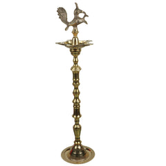 Handcrafted Brass Kuthu Vilakku Deepam Diya, Traditional Pital Deepak Nilavilakku Temple Oil Lamp, Antique Brass Pooja Vilakku Deep for Home Decor & Festivals, Gold, 36 Inch, 1 Piece