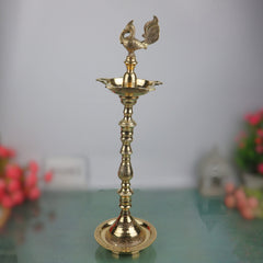 Handcrafted Brass Kuthu Vilakku Deepam, Traditional Pital Diya, Antique Nilavilakku Deepak for Pooja, Temple & Home Décor, Gold, 24 Inch, 1 Piece