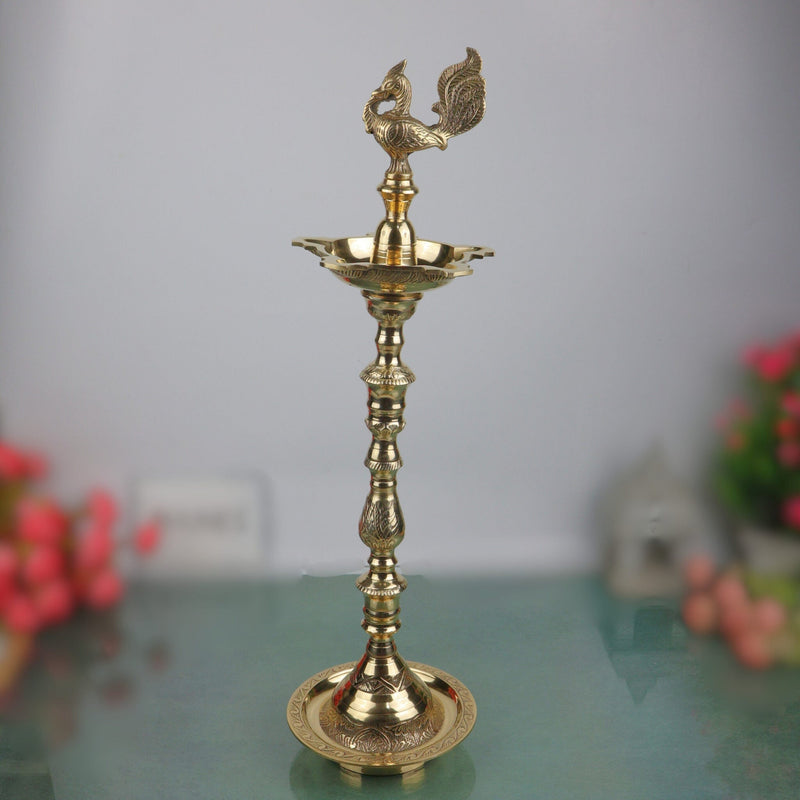 Handcrafted Brass Kuthu Vilakku Deepam, Traditional Pital Diya, Antique Nilavilakku Deepak for Pooja, Temple & Home Décor, Gold, 24 Inch, 1 Piece