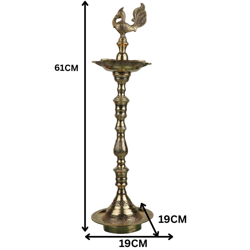Handcrafted Brass Kuthu Vilakku Deepam, Traditional Pital Diya, Antique Nilavilakku Deepak for Pooja, Temple & Home Décor, Gold, 24 Inch, 1 Piece