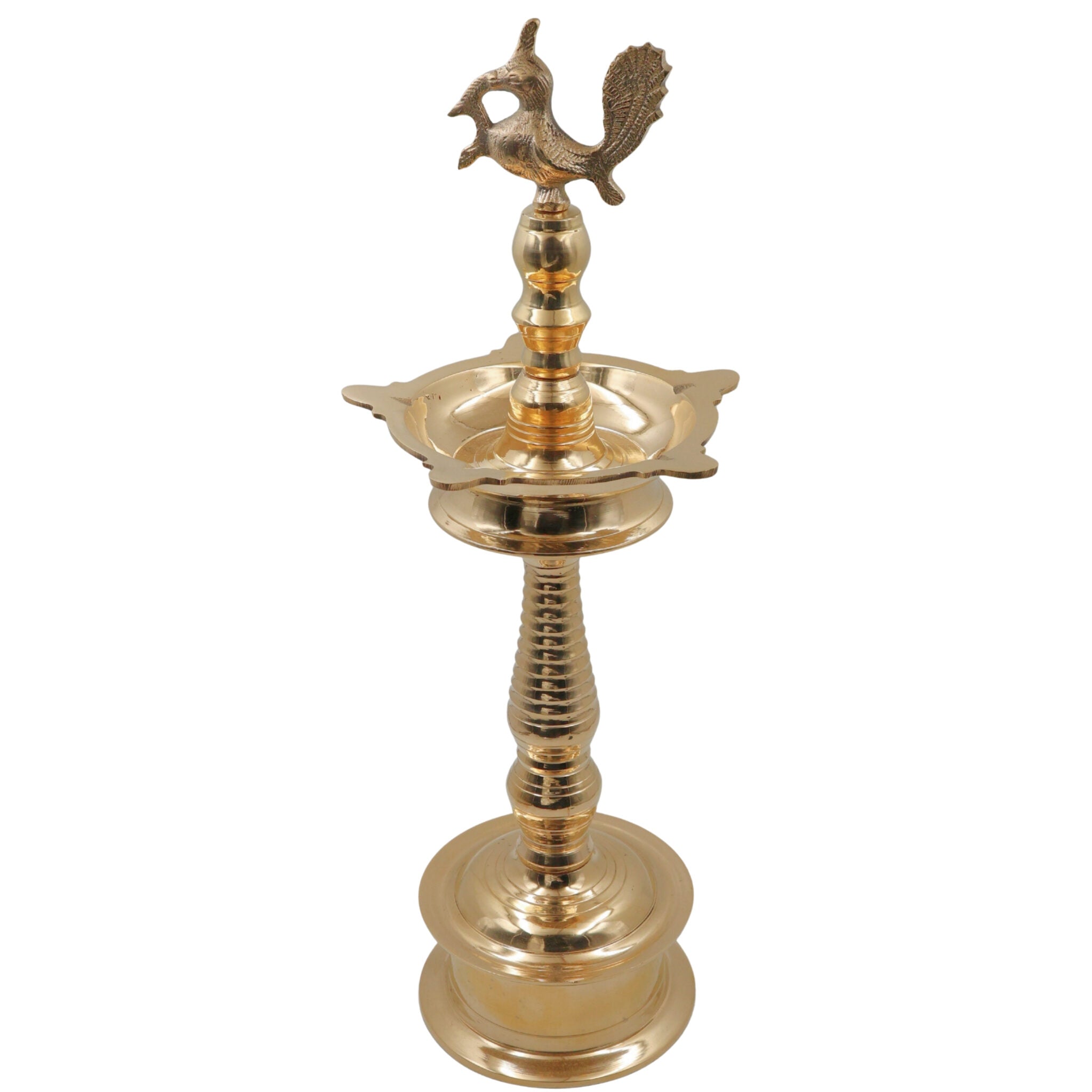 Handcrafted Brass Kuthu Vilakku Deepam Diya, Traditional Temple Pital Lamp, Indian Oil Deepak for Pooja, Aarti & Home Décor, Gold, 21.5 Inch, 1 Piece