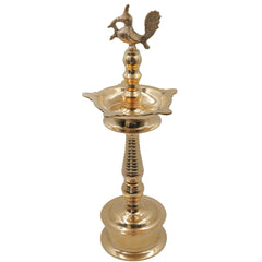Handcrafted Brass Kuthu Vilakku Deepam Diya, Traditional Temple Pital Lamp, Indian Oil Deepak for Pooja, Aarti & Home Décor, Gold, 21.5 Inch, 1 Piece