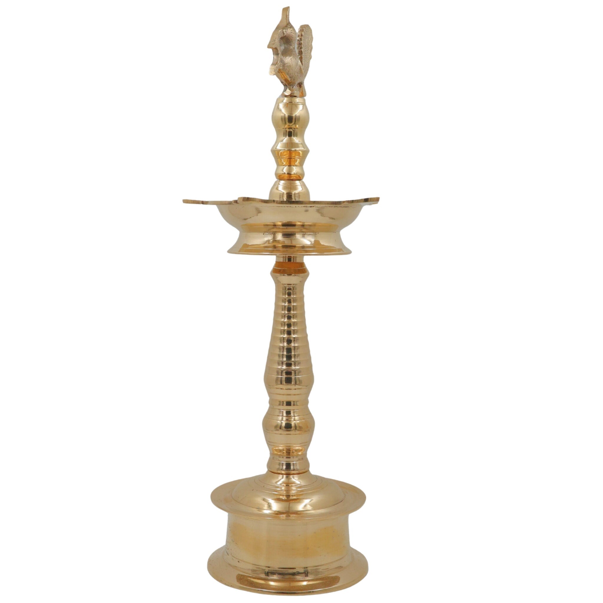 Handcrafted Brass Kuthu Vilakku Deepam Diya, Traditional Temple Pital Lamp, Indian Oil Deepak for Pooja, Aarti & Home Décor, Gold, 21.5 Inch, 1 Piece