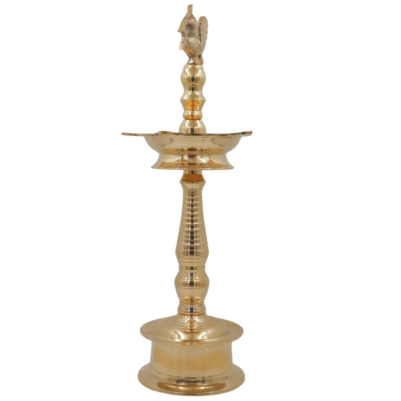 Handcrafted Brass Kuthu Vilakku Deepam Diya, Traditional Temple Pital Lamp, Indian Oil Deepak for Pooja, Aarti & Home Décor, Gold, 21.5 Inch, 1 Piece