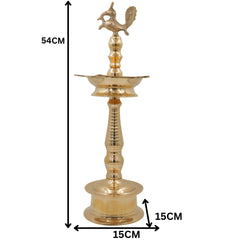 Handcrafted Brass Kuthu Vilakku Deepam Diya, Traditional Temple Pital Lamp, Indian Oil Deepak for Pooja, Aarti & Home Décor, Gold, 21.5 Inch, 1 Piece
