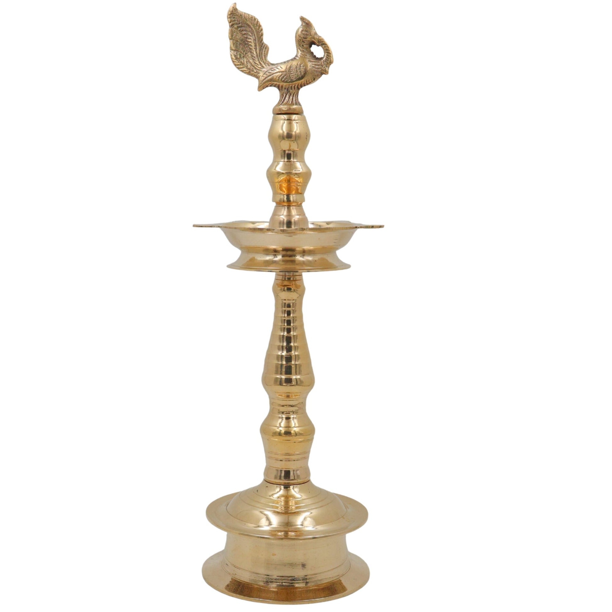 Handcrafted Brass Kuthu Vilakku, Traditional Deepam Deepak Diya Lamp for Pooja Temple & Home Décor, Gold, 15.5 Inch, 1 Piece