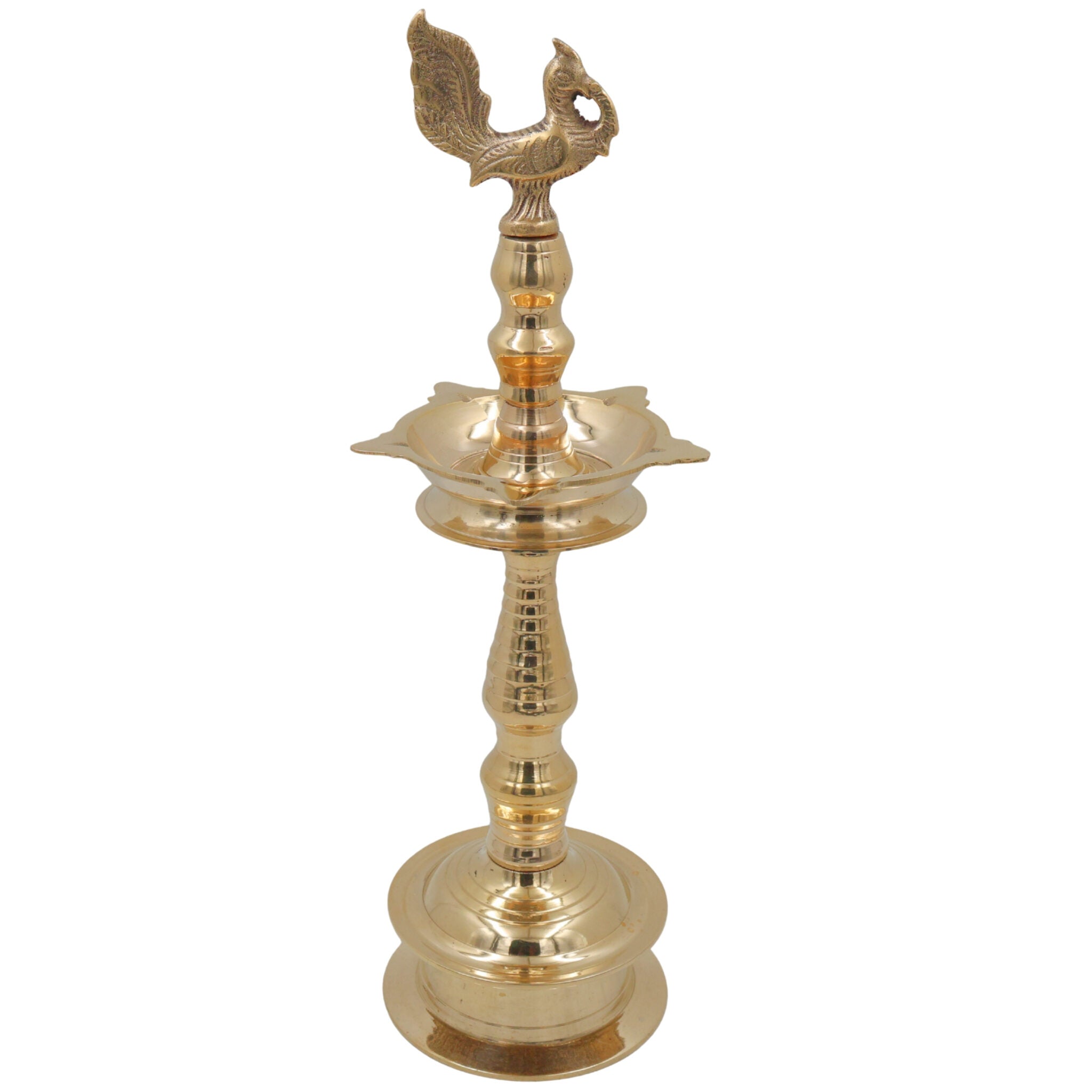 Handcrafted Brass Kuthu Vilakku, Traditional Deepam Deepak Diya Lamp for Pooja Temple & Home Décor, Gold, 15.5 Inch, 1 Piece