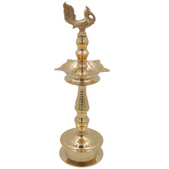 Handcrafted Brass Kuthu Vilakku, Traditional Deepam Deepak Diya Lamp for Pooja Temple & Home Décor, Gold, 15.5 Inch, 1 Piece
