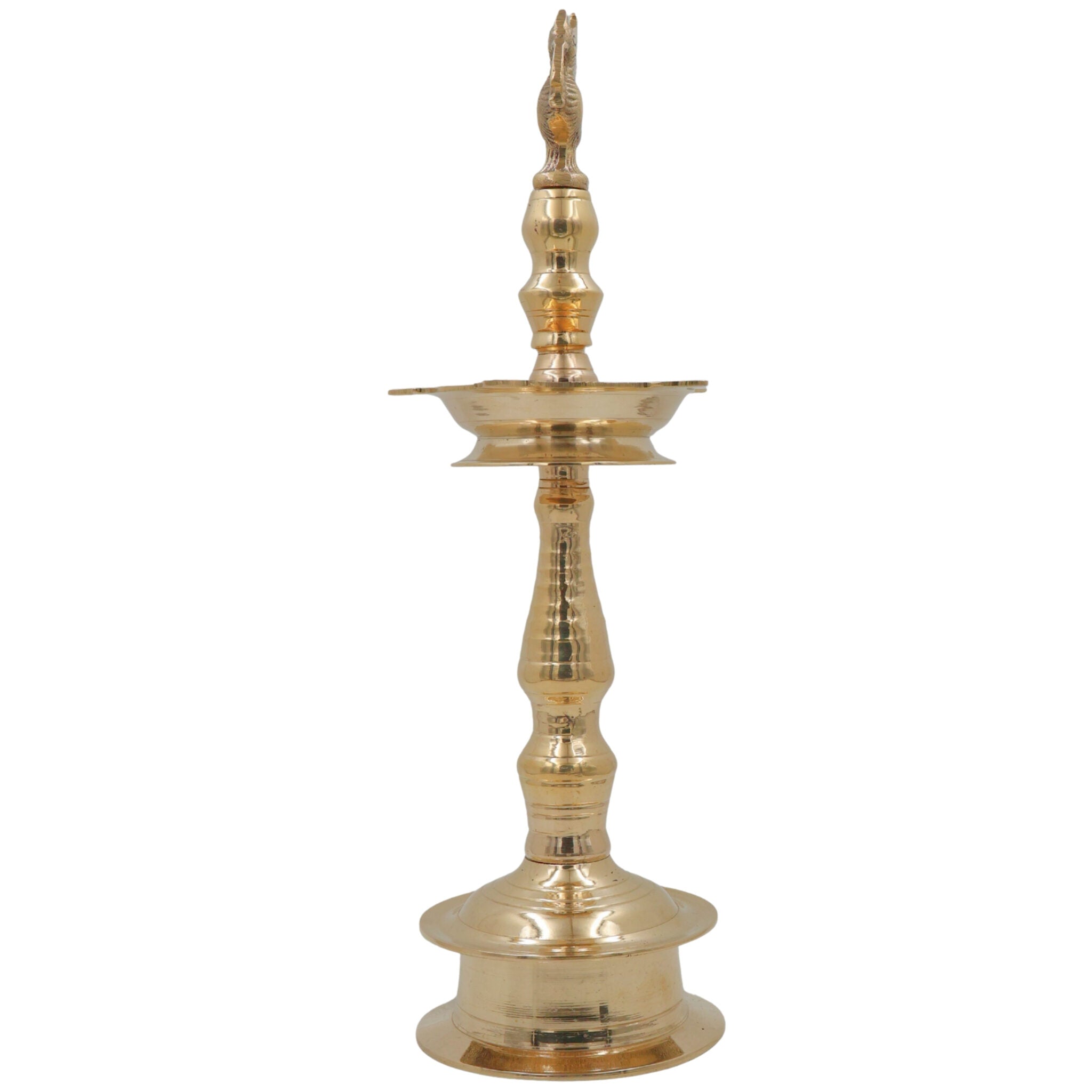 Handcrafted Brass Kuthu Vilakku, Traditional Deepam Deepak Diya Lamp for Pooja Temple & Home Décor, Gold, 15.5 Inch, 1 Piece