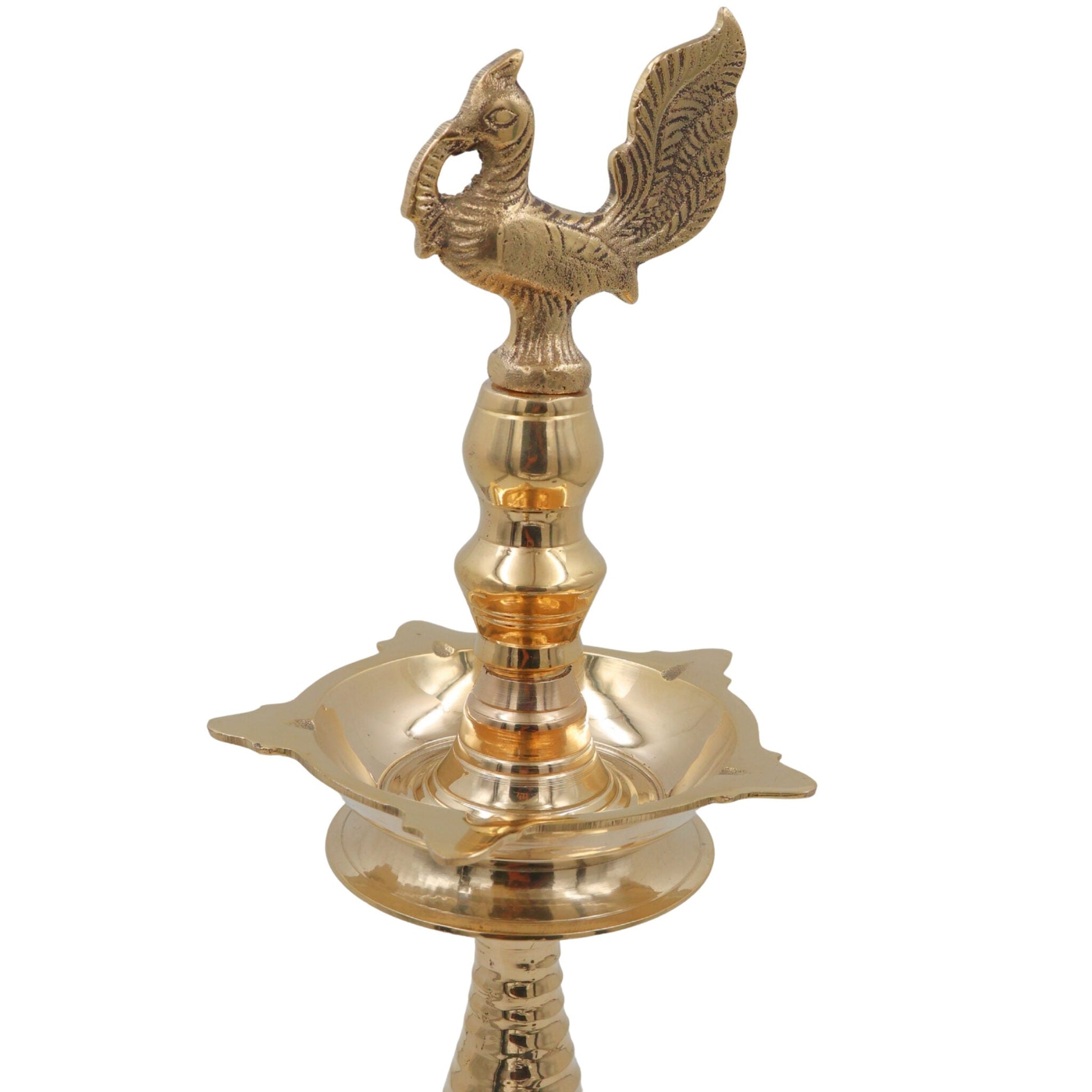 Handcrafted Brass Kuthu Vilakku, Traditional Deepam Deepak Diya Lamp for Pooja Temple & Home Décor, Gold, 15.5 Inch, 1 Piece