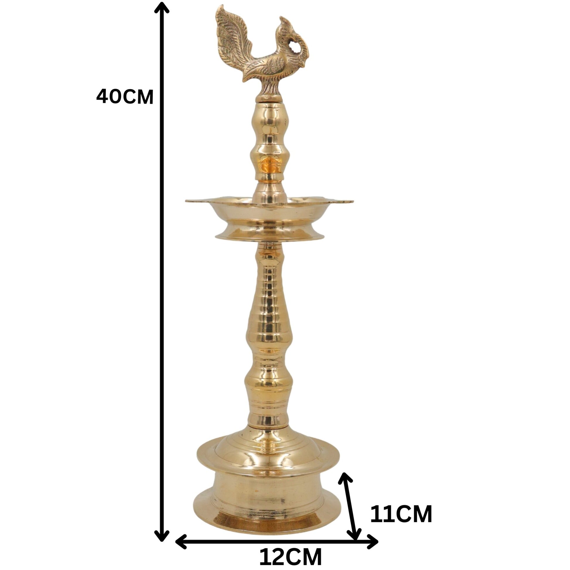 Handcrafted Brass Kuthu Vilakku, Traditional Deepam Deepak Diya Lamp for Pooja Temple & Home Décor, Gold, 15.5 Inch, 1 Piece