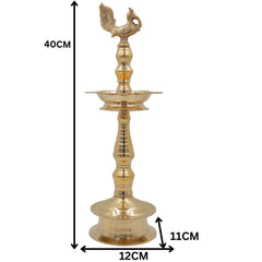 Handcrafted Brass Kuthu Vilakku, Traditional Deepam Deepak Diya Lamp for Pooja Temple & Home Décor, Gold, 15.5 Inch, 1 Piece