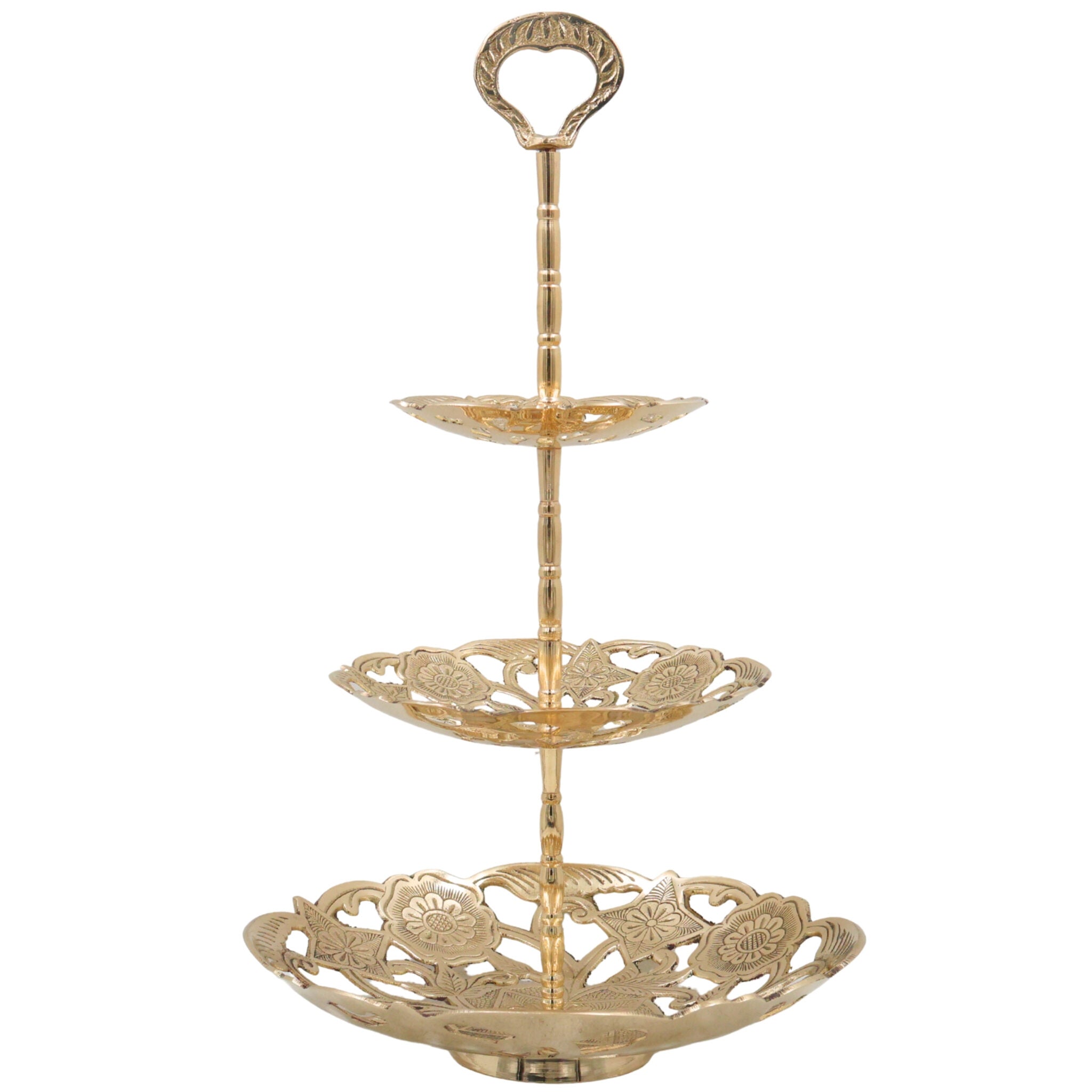 Handcrafted Brass Dry Fruit Stand, Peetal Pital Pittalam Pitala Hitale Dry Fruit Box, Decorative Brass Dry Fruit Platter & Serving Tray for Gifting & Home Décor, Gold, 15.5 Inch, 1 Piece