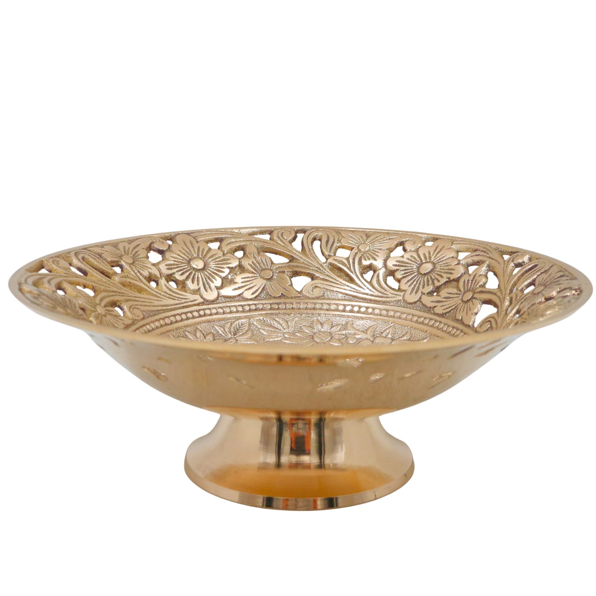 Handcrafted Brass Fruit Bowl, Peetal Pital Pittal Hitale Decorative Dry Fruit Bowl, Traditional Indian Brass Home Decor Centerpiece, Gold, 8.27 Inch, 1 Piece