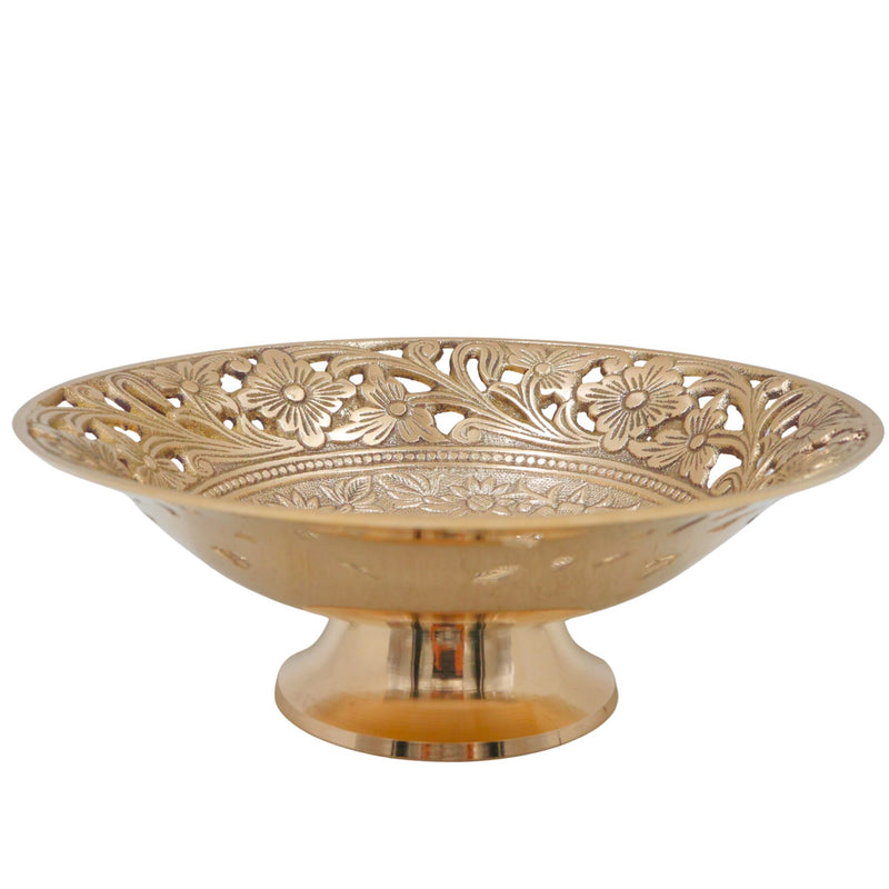 Handcrafted Brass Fruit Bowl, Peetal Pital Pittal Hitale Decorative Dry Fruit Bowl, Traditional Indian Brass Home Decor Centerpiece, Gold, 8.27 Inch, 1 Piece