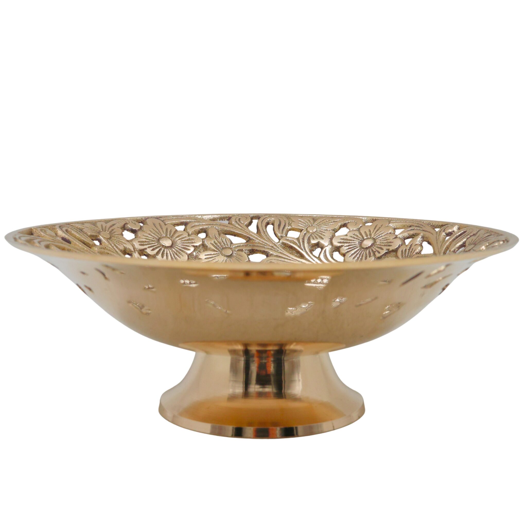 Handcrafted Brass Fruit Bowl, Peetal Pital Pittal Hitale Decorative Dry Fruit Bowl, Traditional Indian Brass Home Decor Centerpiece, Gold, 8.27 Inch, 1 Piece