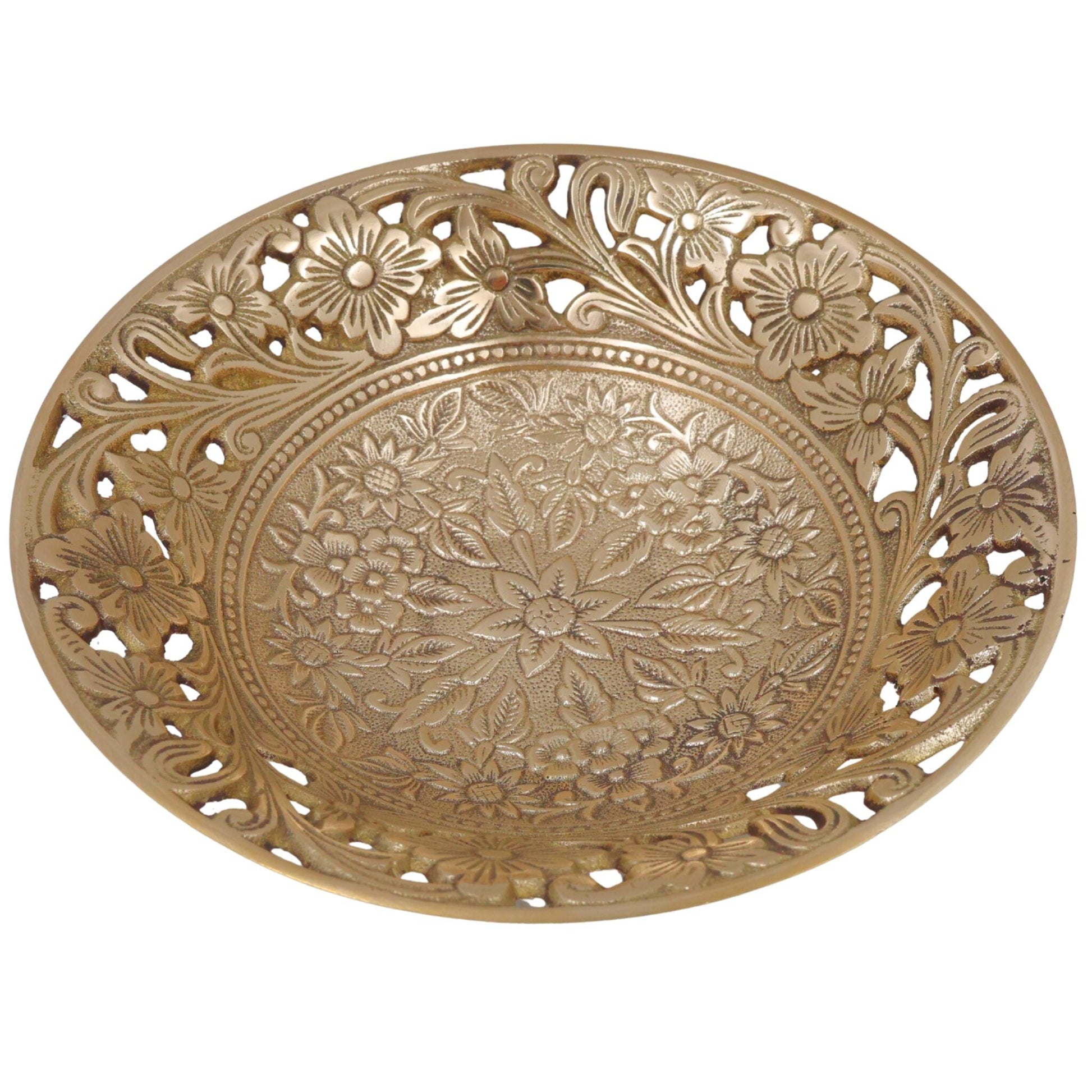 Handcrafted Brass Fruit Bowl, Peetal Pital Pittal Hitale Decorative Dry Fruit Bowl, Traditional Indian Brass Home Decor Centerpiece, Gold, 8.27 Inch, 1 Piece