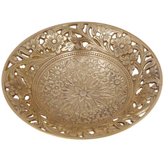 Handcrafted Brass Fruit Bowl, Peetal Pital Pittal Hitale Decorative Dry Fruit Bowl, Traditional Indian Brass Home Decor Centerpiece, Gold, 8.27 Inch, 1 Piece