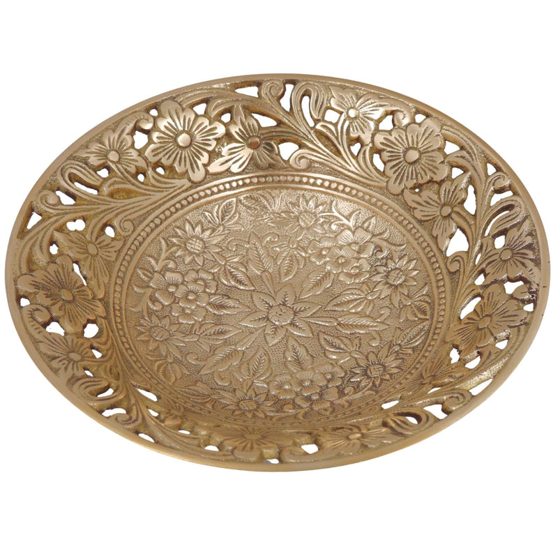 Handcrafted Brass Fruit Bowl, Peetal Pital Pittal Hitale Decorative Dry Fruit Bowl, Traditional Indian Brass Home Decor Centerpiece, Gold, 8.27 Inch, 1 Piece