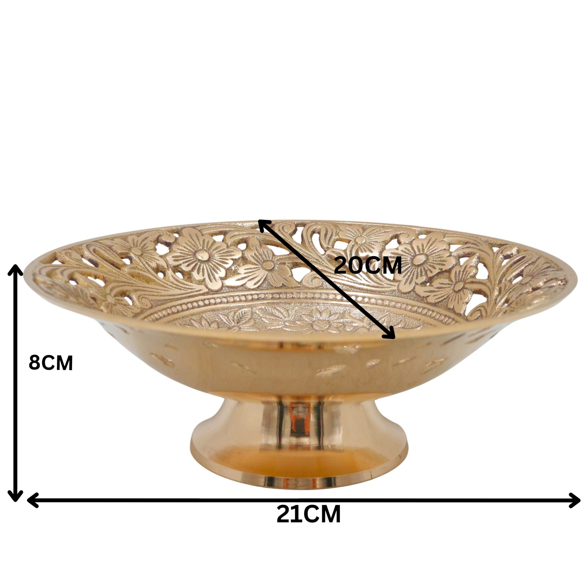 Handcrafted Brass Fruit Bowl, Peetal Pital Pittal Hitale Decorative Dry Fruit Bowl, Traditional Indian Brass Home Decor Centerpiece, Gold, 8.27 Inch, 1 Piece