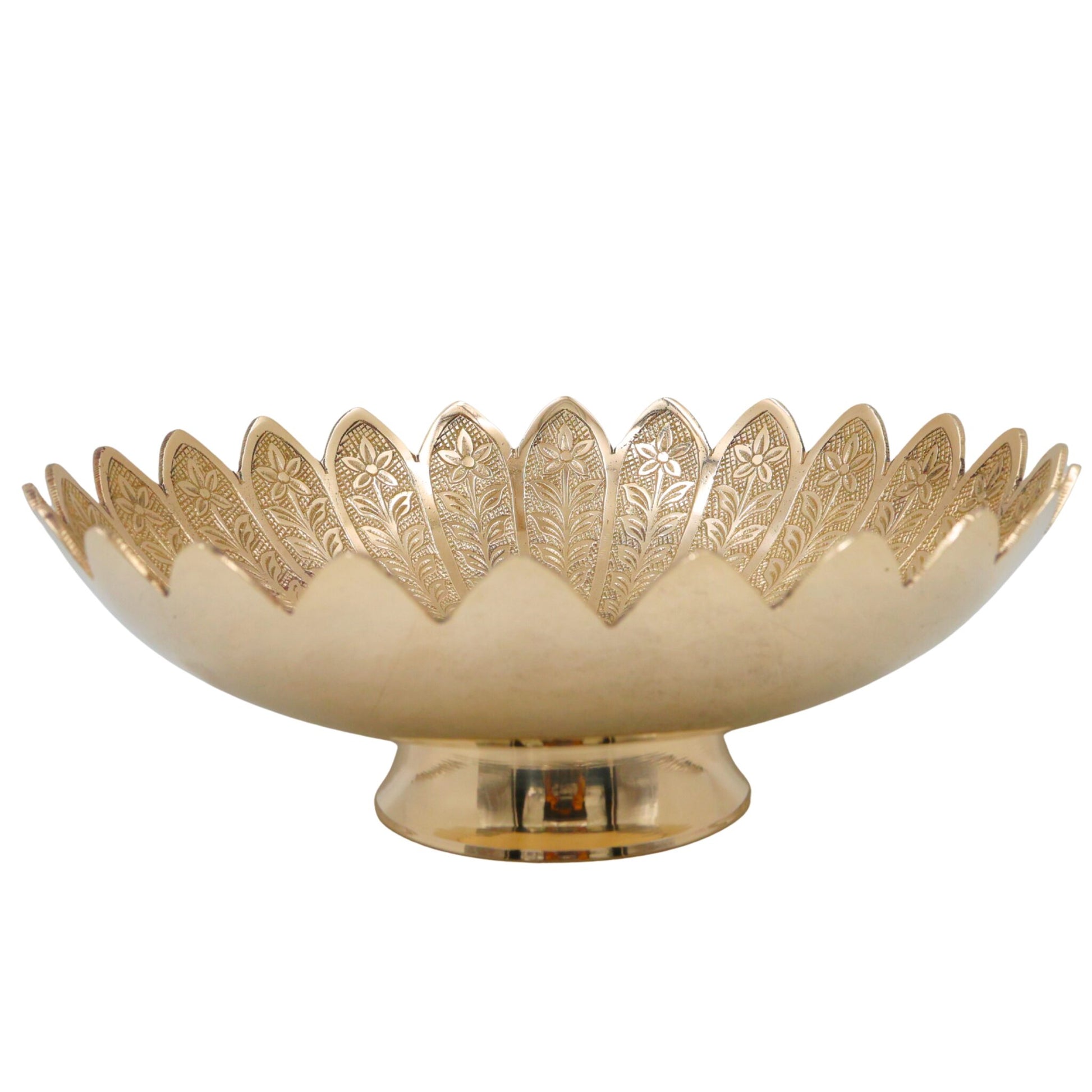Handcrafted Brass Fruit Bowl, Peetal Pital Pittal Hitale Pittalam Decorative Center Table Bowl, Traditional Indian Dry Fruit & Dining Table Decor Bowl, Gold, 3.5 Inch, 1 Piece