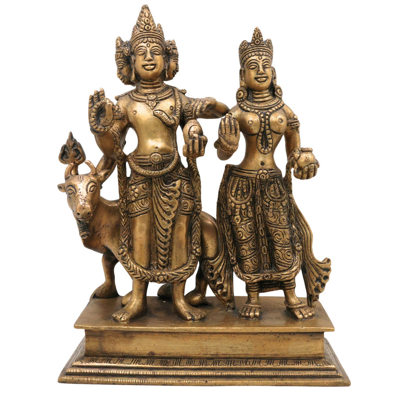 Brass Shiva And Parwati Idol | Shiv Parvati Brass Statue | Brass Shiva Parvati | Brass Shiv Parivar | Shivshankar Parvati | Murti | Idol |Statue, Gold, 9.5 Inch, 1 Piece