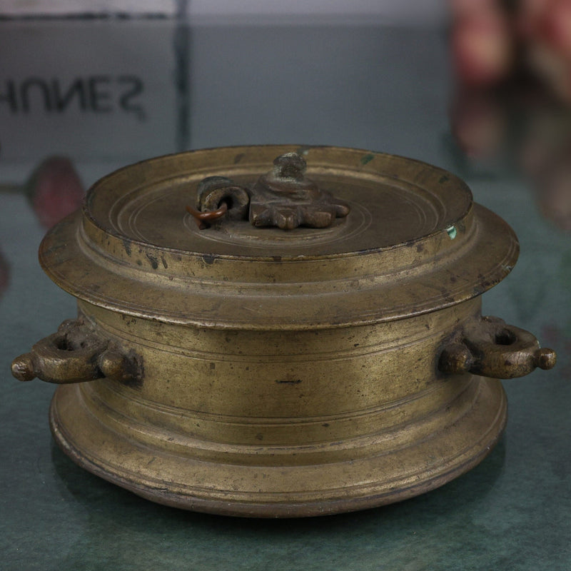 Vintage Brass Ink Pot, Peetal Kalam Daani, Antique Pital Ink Well, Handmade Traditional Indian Writing Ink Jar, Brown, 2.5 Inch, 1 Piece