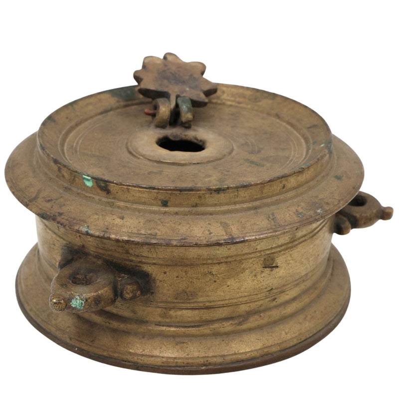 Vintage Brass Ink Pot, Peetal Kalam Daani, Antique Pital Ink Well, Handmade Traditional Indian Writing Ink Jar, Brown, 2.5 Inch, 1 Piece