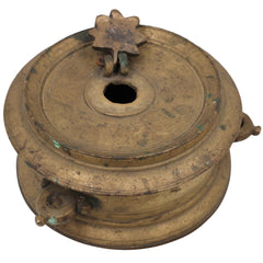 Vintage Brass Ink Pot, Peetal Kalam Daani, Antique Pital Ink Well, Handmade Traditional Indian Writing Ink Jar, Brown, 2.5 Inch, 1 Piece
