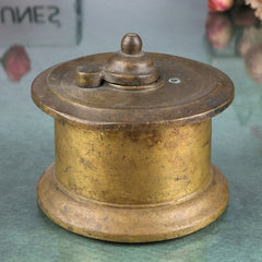 Handcrafted Brass Ink Pot, Vintage Peetal Kalamdan Pital Ink Well, Antique Pittal Kalam Daani Writing Collectible, Brown, 3 Inch, 1 Piece