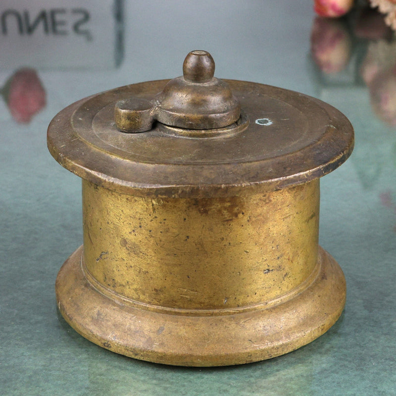 Handcrafted Brass Ink Pot, Vintage Peetal Kalamdan Pital Ink Well, Antique Pittal Kalam Daani Writing Collectible, Brown, 3 Inch, 1 Piece