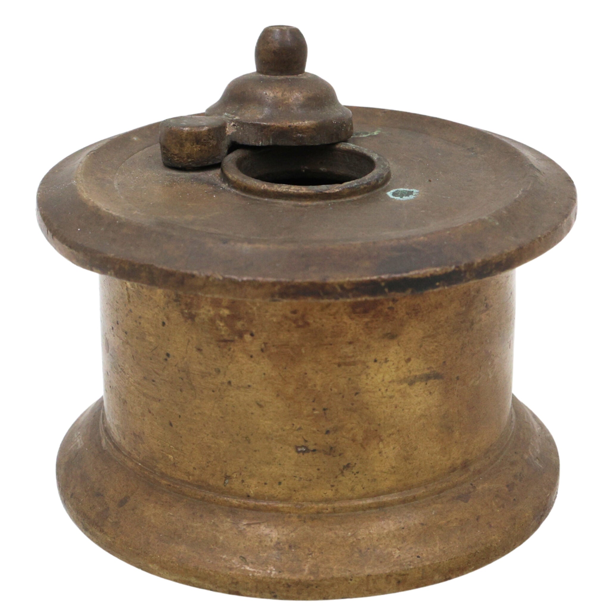 Handcrafted Brass Ink Pot, Vintage Peetal Kalamdan Pital Ink Well, Antique Pittal Kalam Daani Writing Collectible, Brown, 3 Inch, 1 Piece