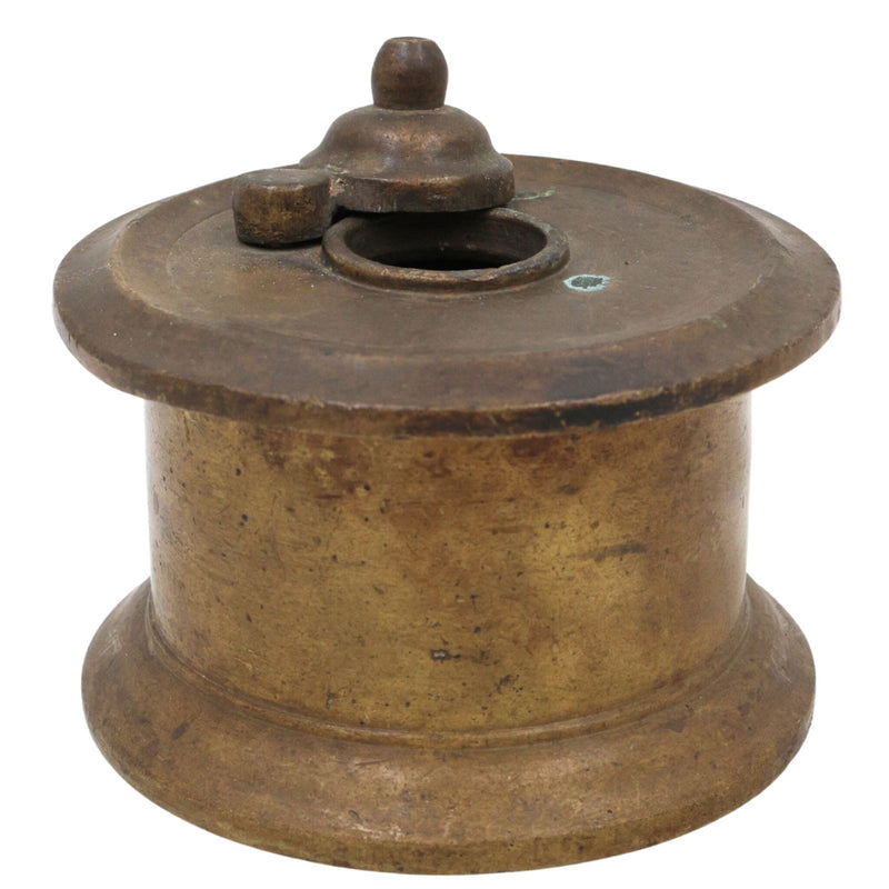Handcrafted Brass Ink Pot, Vintage Peetal Kalamdan Pital Ink Well, Antique Pittal Kalam Daani Writing Collectible, Brown, 3 Inch, 1 Piece