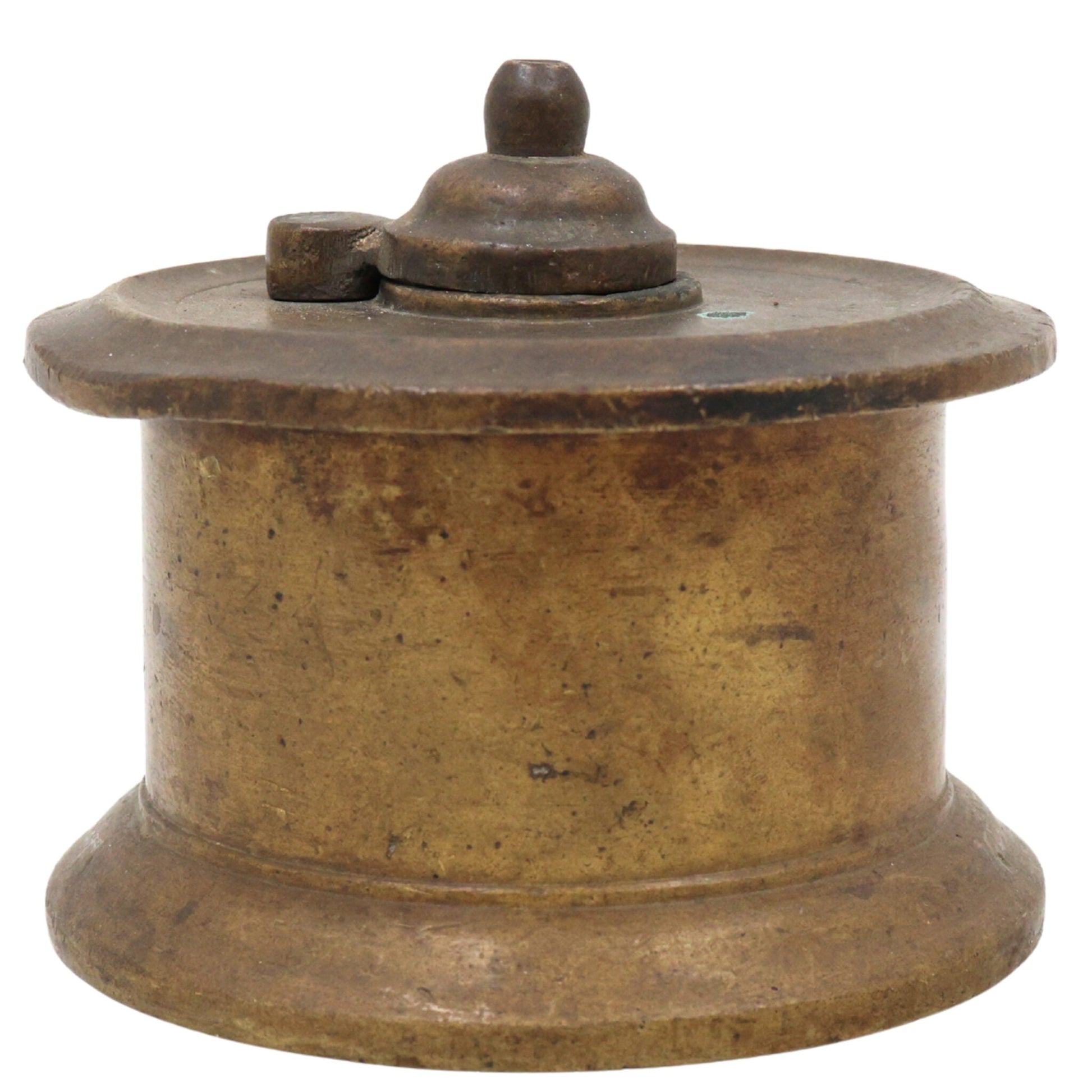 Handcrafted Brass Ink Pot, Vintage Peetal Kalamdan Pital Ink Well, Antique Pittal Kalam Daani Writing Collectible, Brown, 3 Inch, 1 Piece