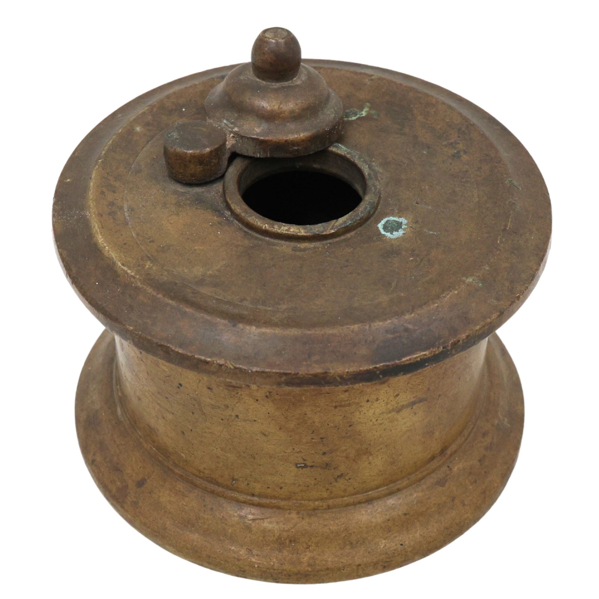 Handcrafted Brass Ink Pot, Vintage Peetal Kalamdan Pital Ink Well, Antique Pittal Kalam Daani Writing Collectible, Brown, 3 Inch, 1 Piece