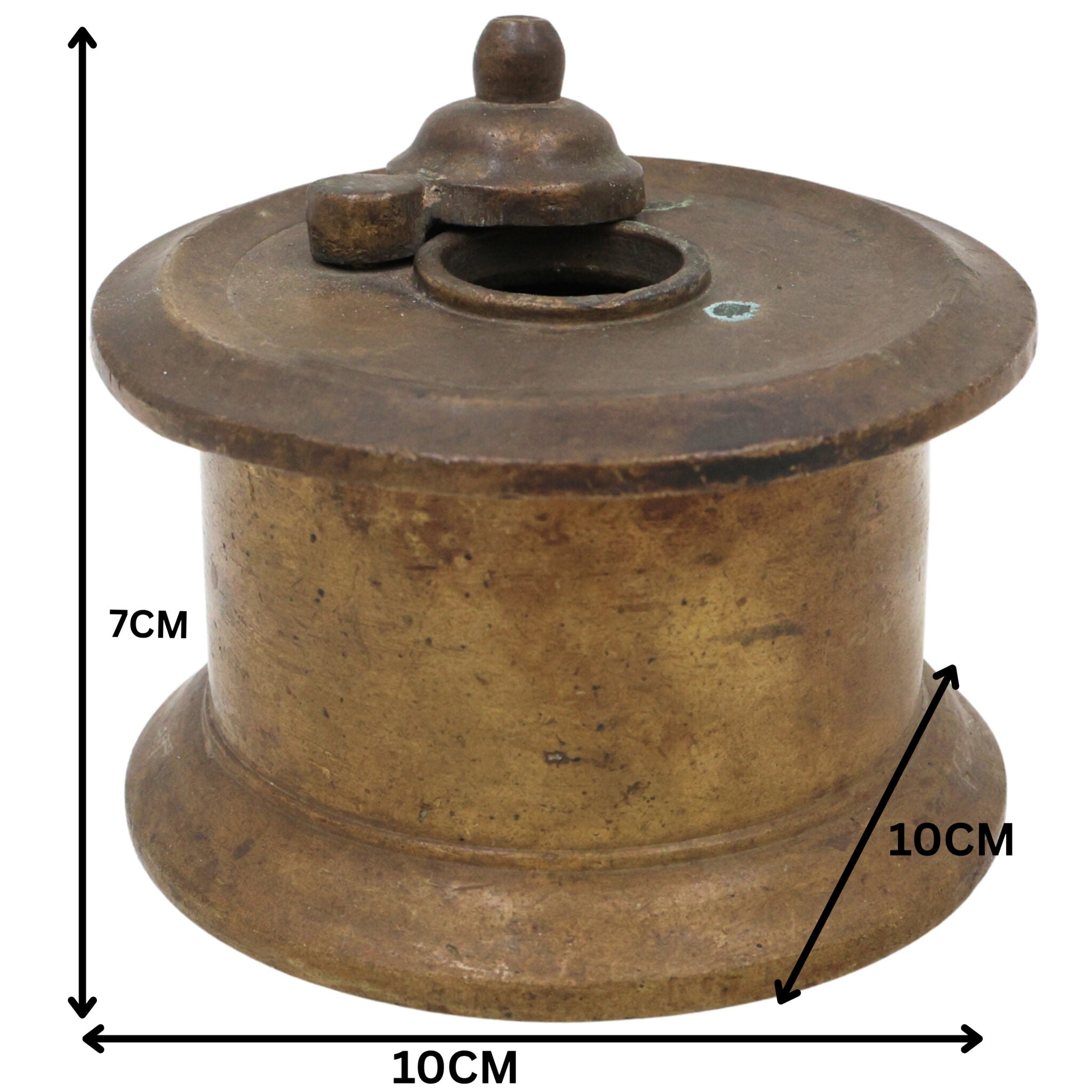 Handcrafted Brass Ink Pot, Vintage Peetal Kalamdan Pital Ink Well, Antique Pittal Kalam Daani Writing Collectible, Brown, 3 Inch, 1 Piece