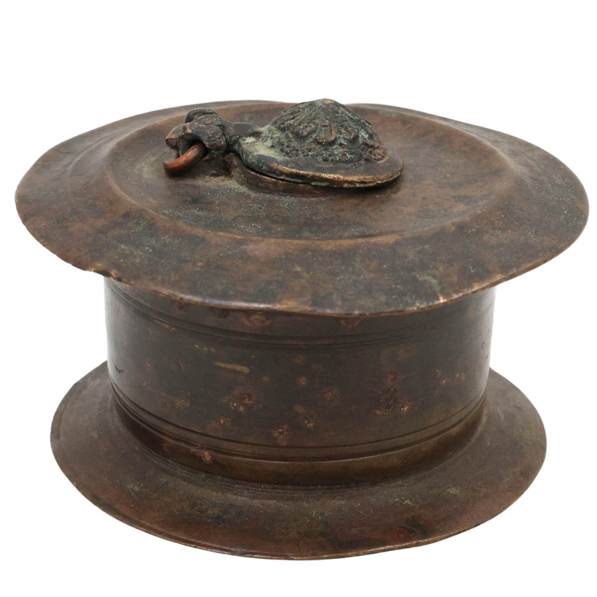 Handmade Brass Ink Pot, Vintage Peetal Kalam Daani Pital Ink Well, Antique Pittal Hitale Writing Ink Pot, Indian Handcrafted Calligraphy Desk Decor, Brown, 2.5 Inch, 1 Piece