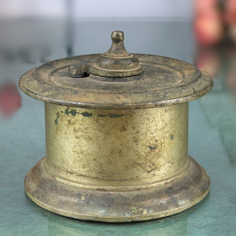 Handcrafted Brass Ink Pot, Vintage Peetal Kalam Daani, Antique Pittal Ink Well, Traditional Indian Pital Kalamdan, Brown, 3 Inch, 1 Piece