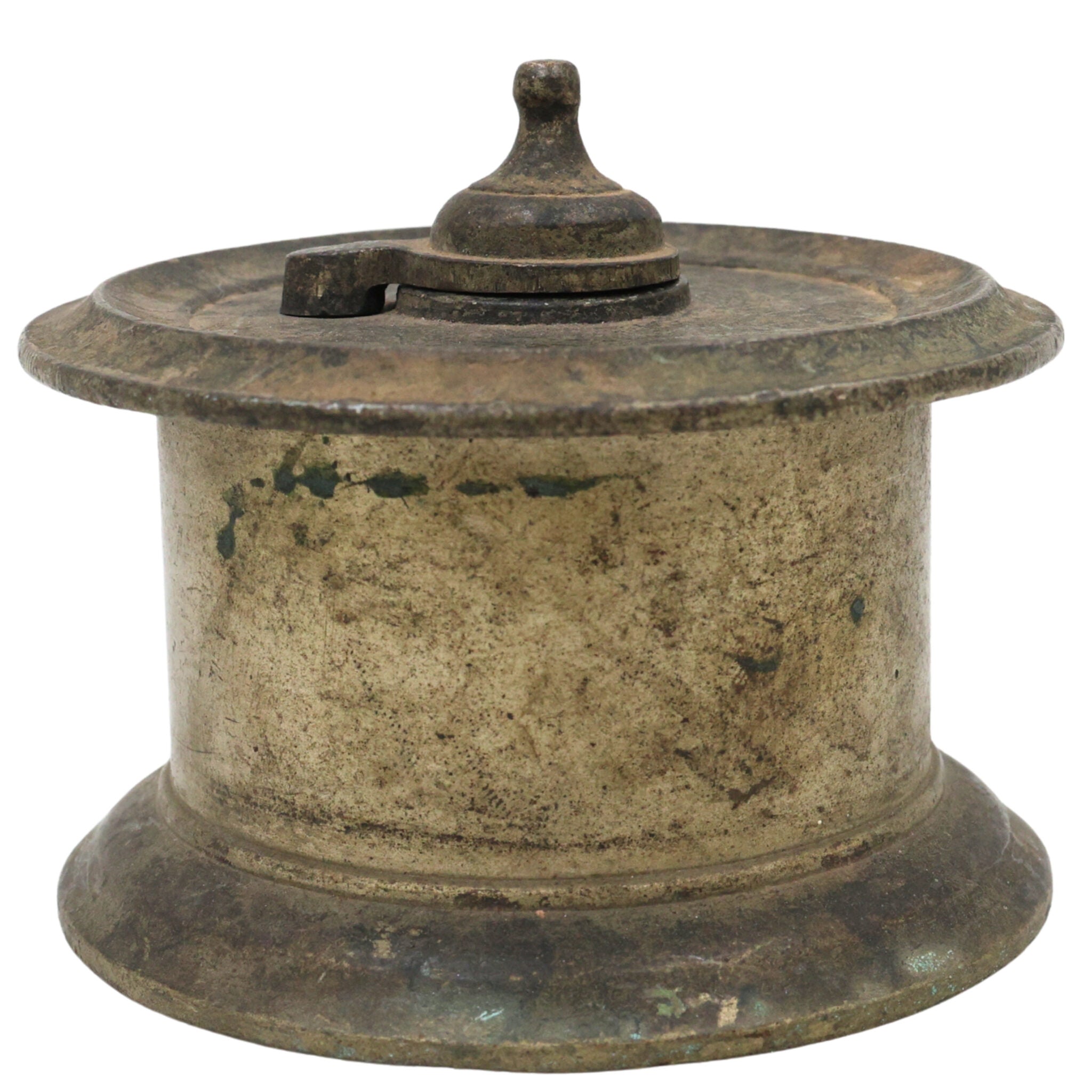 Handcrafted Brass Ink Pot, Vintage Peetal Kalam Daani, Antique Pittal Ink Well, Traditional Indian Pital Kalamdan, Brown, 3 Inch, 1 Piece